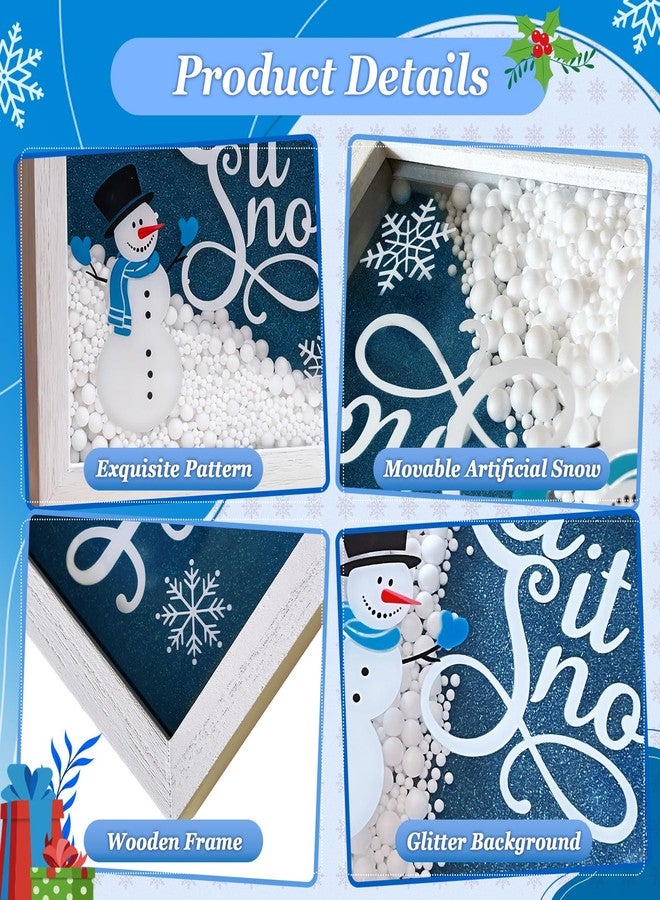 Feivando Christmas Wooden Tabletop Sign Blue Snowman with Snowflake Block Sign Xmas Table Centerpiece for Winter Holiday Party Home Shelf Fireplace Mantle Decoration - Image 3